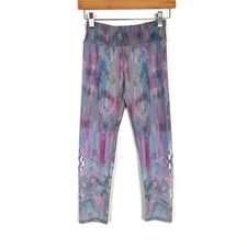 EVOLUTION CREATION Geometric Abstract Capri Leggings Sz XS Purple Gray Crop