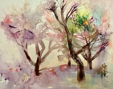 landscape fantasy  ORIGINAL watercolor abstract painting signed by artist