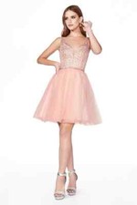 Cinderella Divine CD0149 - V-Neck Cocktail Prom Dress Blush - Size XS - New