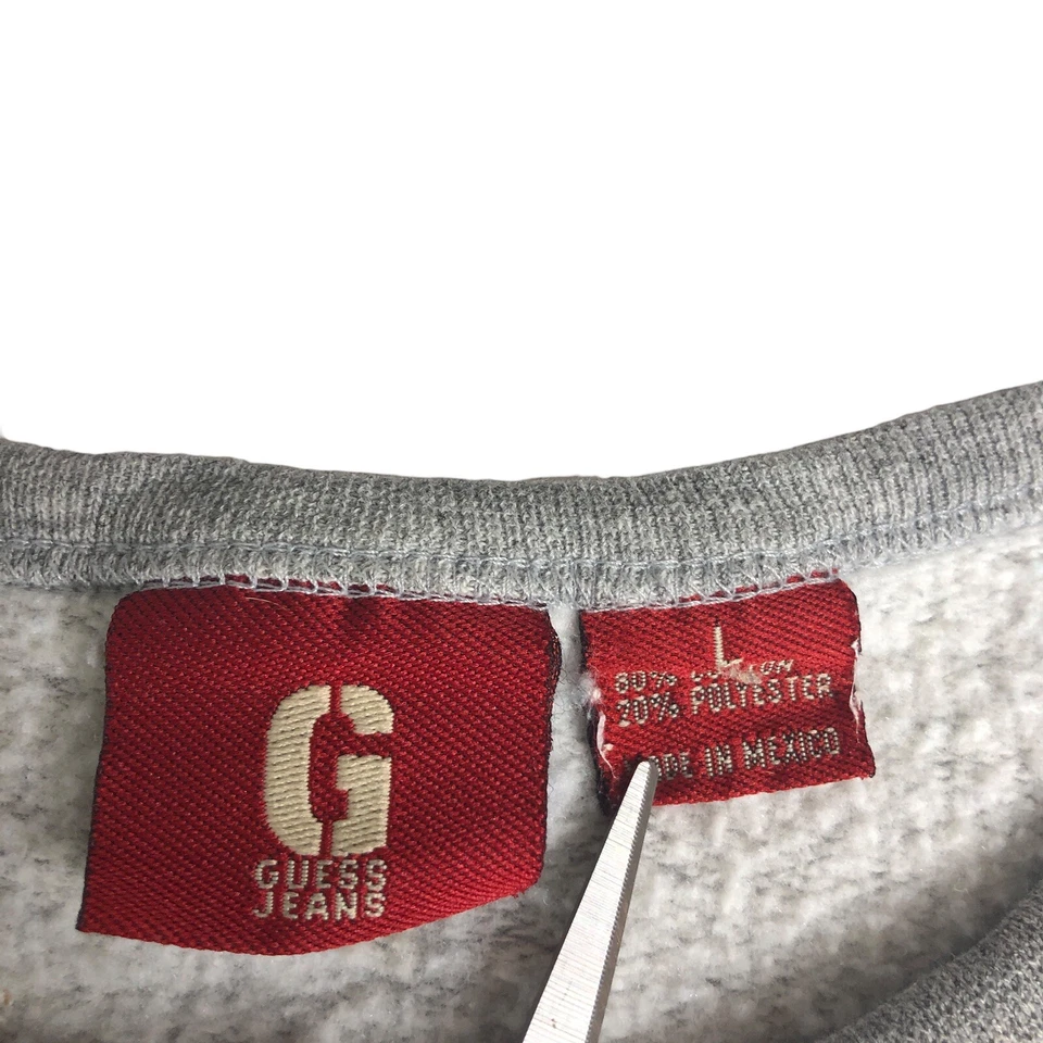 Vintage 90s Guess Sweatshirt Mens L Gray Spellout Crew Neck Pullover Sweater USA - Image 4 of 4
