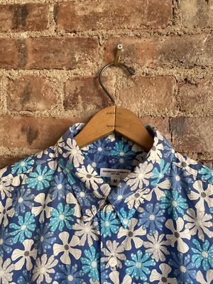Engineered Garments Men's Shirt, Sz Medium 100% Cotton Floral Blue/White