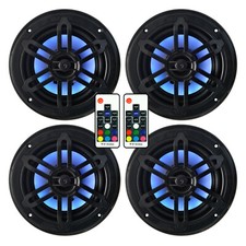 4x Genuine Marine 6.5" 150w/1pc Marine Boat Speakers w/LED Black Grilles