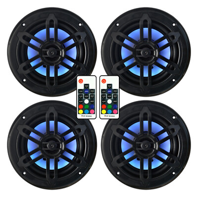 (4) Genuine Marine 6.5'' 300w Marine Boat Speakers w/LED+Black/Black Grilles