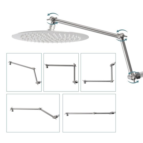 16 Inch Shower Head Extension Arm, Solid Brass Height Angle Adjustable - Picture 3 of 30