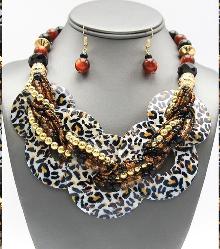 Chunky Disc Circle Hoop Shell Necklace Bib Twist Bead Circle Mother of Pearl set - Picture 4 of 15