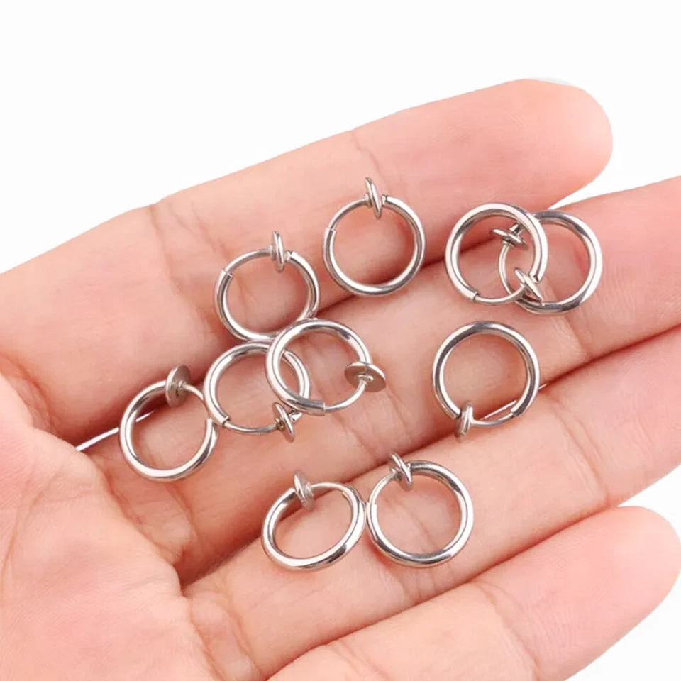 PAR Pendientes Anillo Nariz Tabique Aro Acero Quirúrgico No Perforantes Falsos Foto 2 de 2