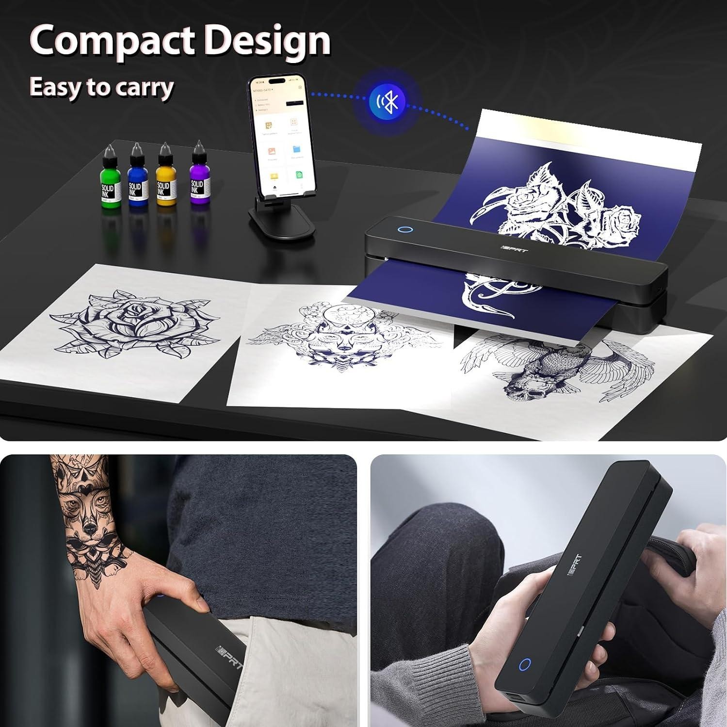 Stampante Stencil per Tatuaggi con 10pz Carta Trasferimento Tatuaggi Wireless Bluetooth foto 6