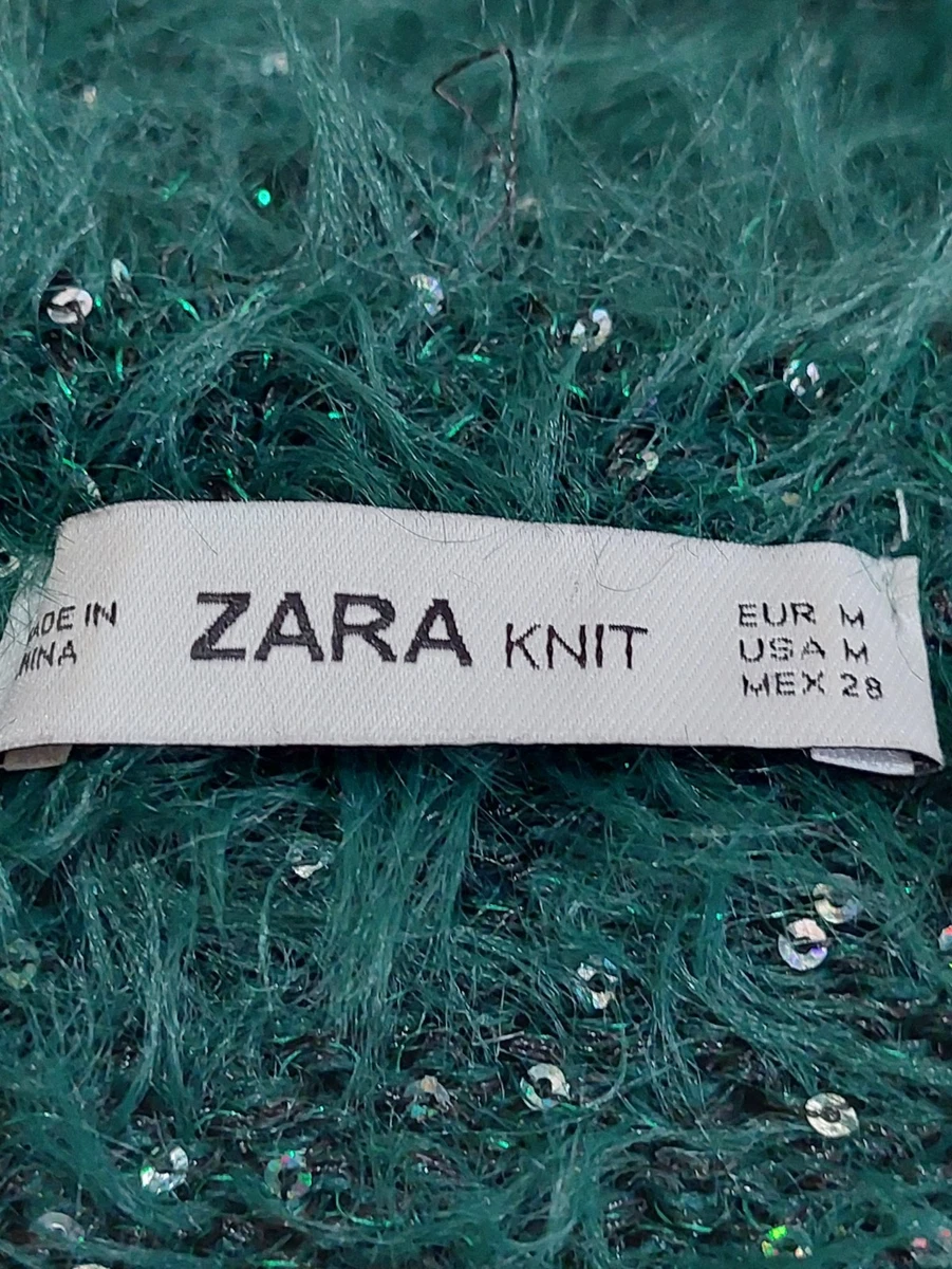 ZARA oversized green fluffy sequin jumper size M