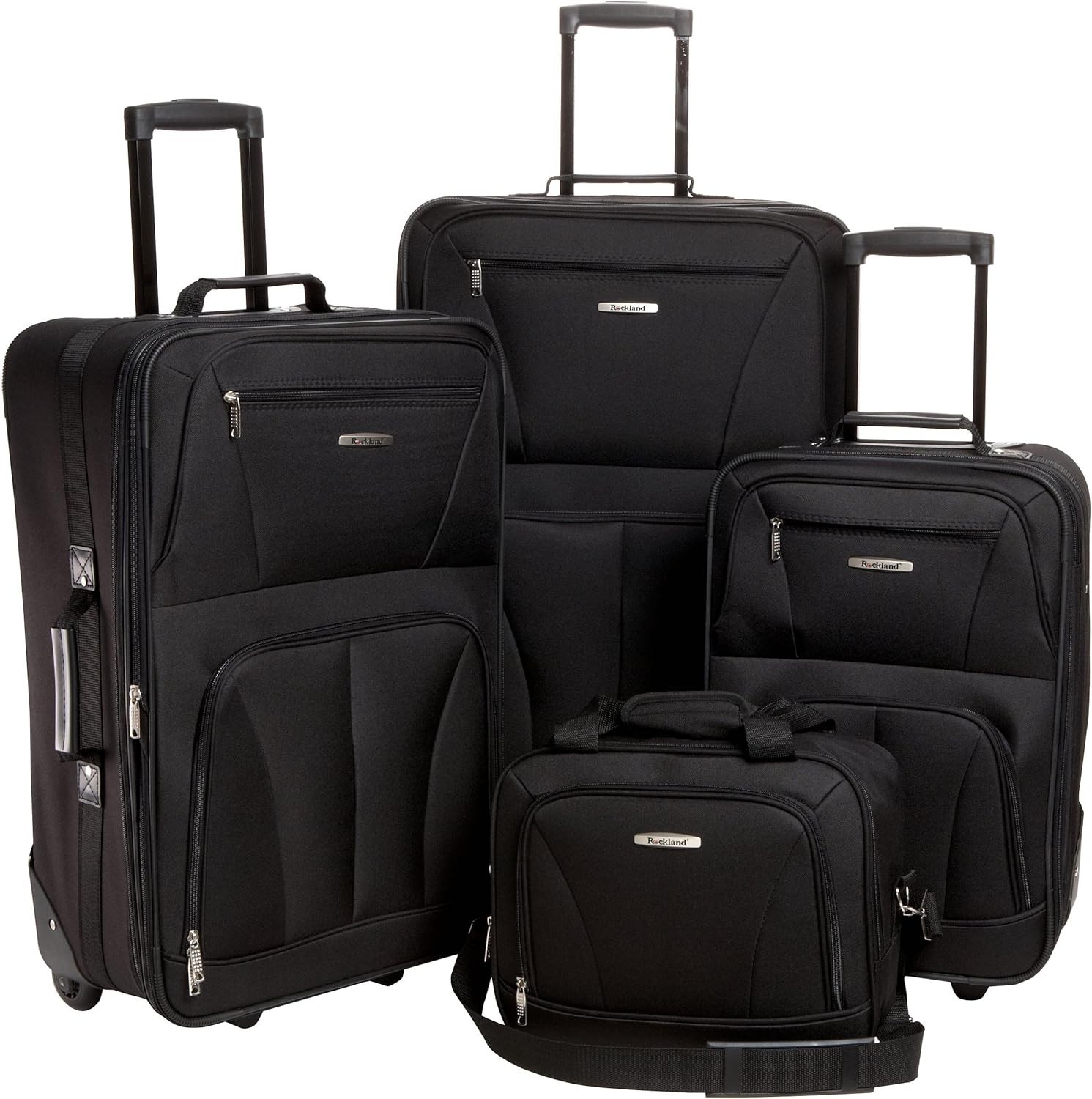 Set Expandable Softside Black 20" 24" 28" Tote