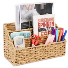 Woven Desk Organizer Basket with Letter and File Compartments