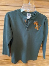 VTG Disney Store Tigger Long Sleeve Green Thermal Henley Youth Size Small 5/6