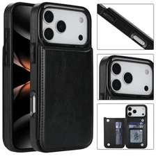 Flip Leather Wallet Case Shockproof Cover for iPhone 17 16 15 14 13 12 ProMax XR