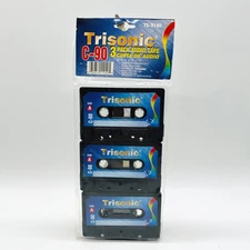 Trisonic Vintage Blank Audio Cassette Tapes TS-3190 3-Pack C-90 min New Sealed