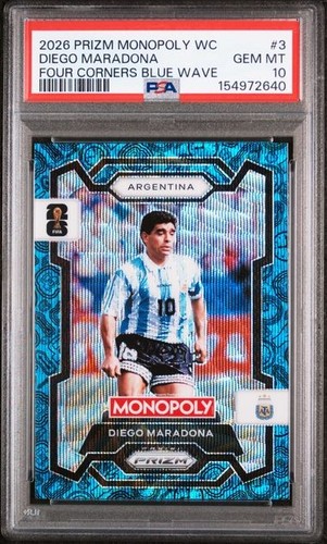 PSA 10 2026 Panini Prizm Monopoly FIFA World Cup Diego Maradona Blue Wave #3