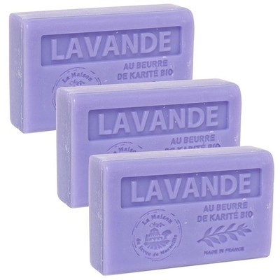 Französische Seife, Lavendel mit Bio Sheabutter, Savon de Marseille 3x60g Riegel