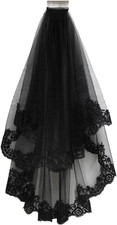 Black Ribbon Edge Bridal Wedding Veils with Comb Black Lace 