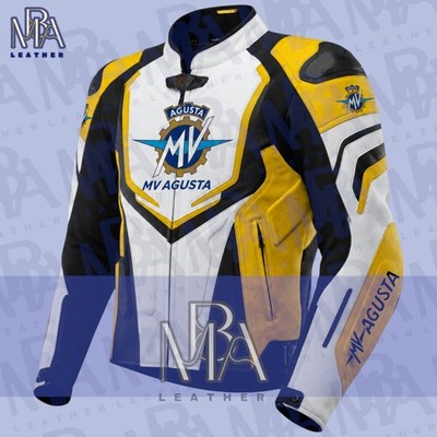 MV Agusta Racing Motorbike Leather Jacket Yellow & Black Armoured Racing Jacket 