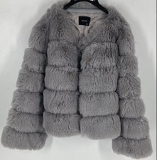 WOWO Light Gray Faux Fur Coat Plush Jacket Women's 2XL Plus Size