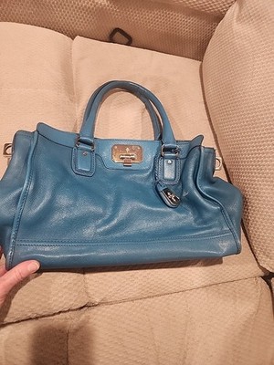 Cole Haan Kendra Large Leather Tote Bag Teal Blue Used MISSING Strap 