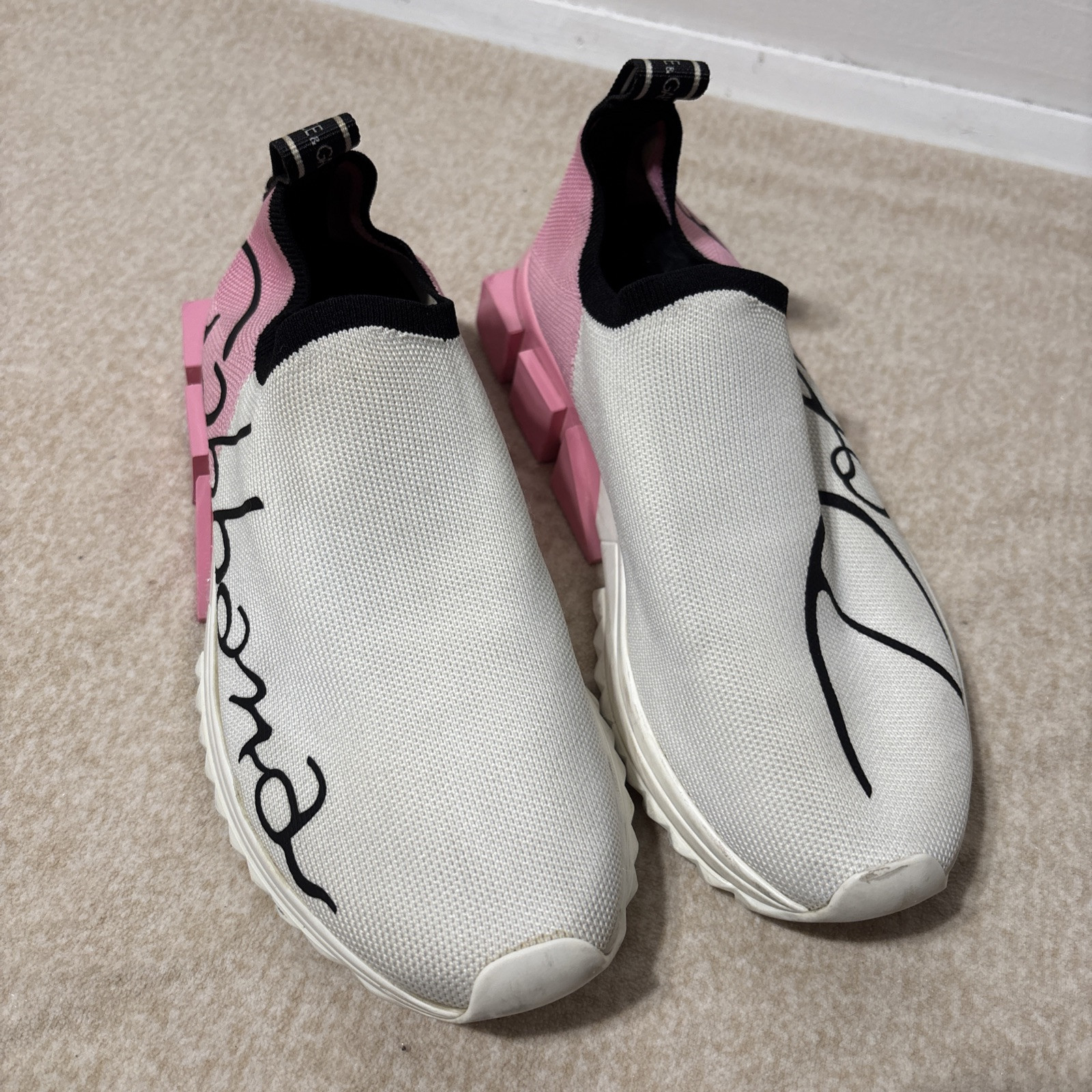 DOLCE & GABBANA SORRENTO DG Logo Slip On Womens Sneakers Shoes White Pink 37 US