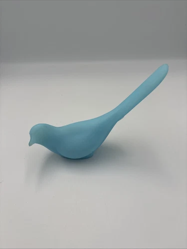 Fenton Blue Satin Frosted Glass Bird Figurine Bird of Happiness Collectible