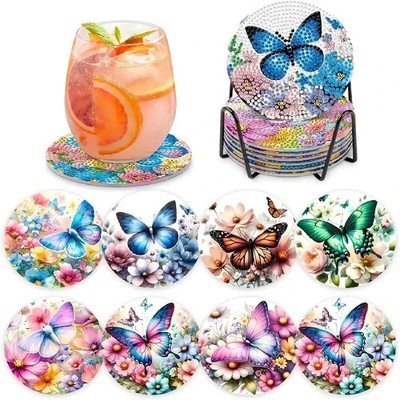 Diamond Painting Bastelset 8er Set Untersetzer Schmetterling Diamant Bastelset