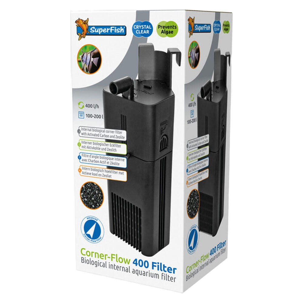Superfish Corner-Flow 400 Internal Aquarium Filter Crystal Clear Tropical Fish Tank Safe For Small Fish Heater Space - Black - Image 2
