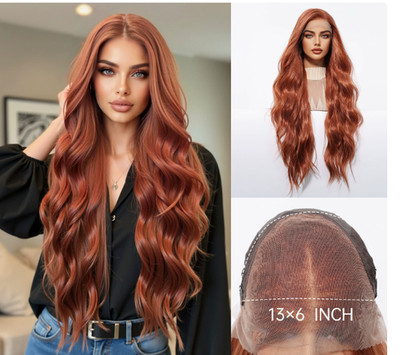 Human Hair Blend Full Mono Lace Front Wigs Body Wavy Copper Red Heat OK Wigs
