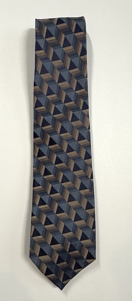 Галстук мужской шелковый Metropolitan от Lord and Taylor темно-синий коричневый геометрический - Изображение 2 из 4