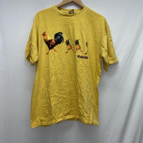 Crazy Shirts Hawaii Rooster KAUAI Pineapple Yellow Shirt Men's Size Large BinD