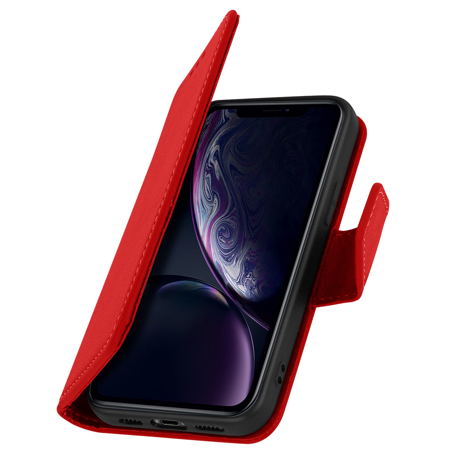 Étui en Cuir iPhone XR Avizar Rouge avec Support Intégré
