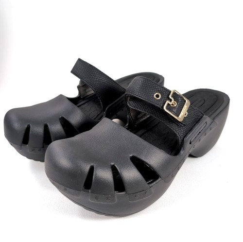 Dr Scholls Feel Crazy Good Dance Womens 8M Black Rubber Mules Clogs EXCELLENT