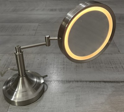 Lighted Magnified Makeup Mirror Lamp Steel Finish Lite Source Vogue  Used