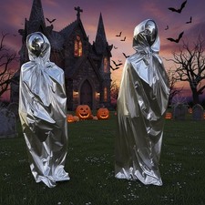 Shyyween 2 Pcs Silver Faceless Giant Alien Halloween Outdoor Decorations