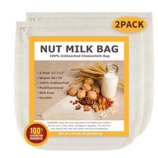 Nut Milk Bags All Natural Cheesecloth Bags 12"x12" 2 Pack 100 Unbleached Co
