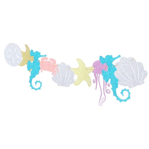 Glitter Powder Seahorse Jellyfish Crab Paper Hawaiian Bunting Creature Garland - Picture 5 of 12