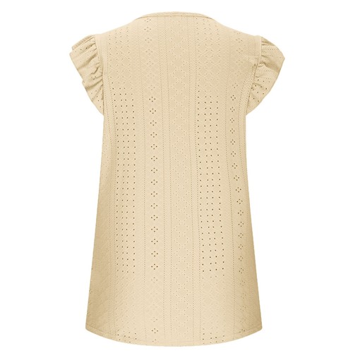 Women Round Neck Tank Top Cap Sleeves Bust Shirred Jacquard Summer Casual Blouse - Picture 2 of 4
