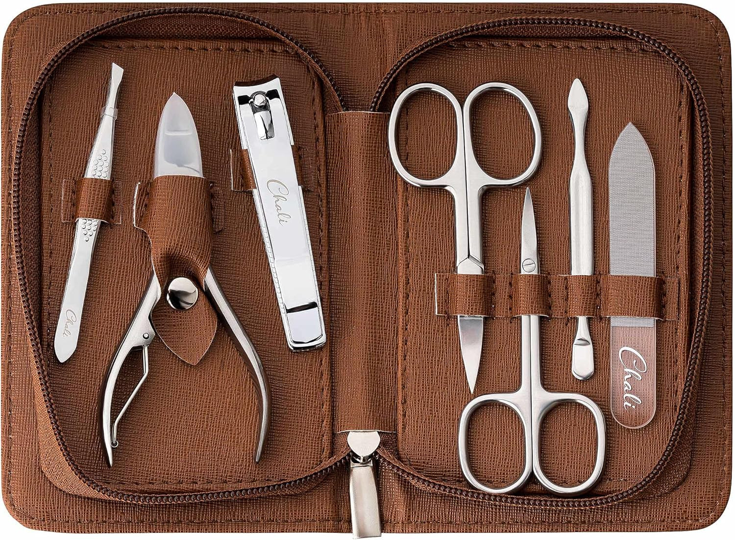 Elegante Set Manicure Pedicure 7 Pezzi in Acciaio Inox con Pochette