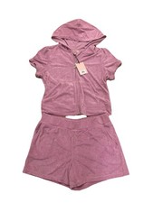 New Juicy Couture 2 Piece Velour Hoodie  Shorts Set Hot Pink Size L NWT