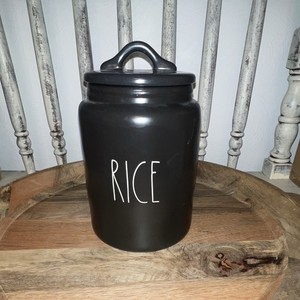 Rae Dunn Artisan Collection by Magenta Ceramic RICE Canister w/ Lid 10in Black