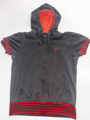 Fred Perry Kids Hooded Polo Shirt US Size 8 UK Size 12 Black Red Short Sleeve