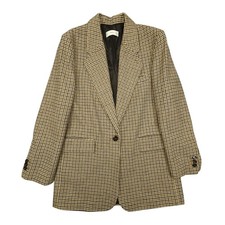 MNG Mango Blazer Women M Brown Houndstooth Oversized Boyfriend One Button Jacket