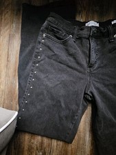 Jessica Simpson Women's Black Jean Flared Studded Sides Long