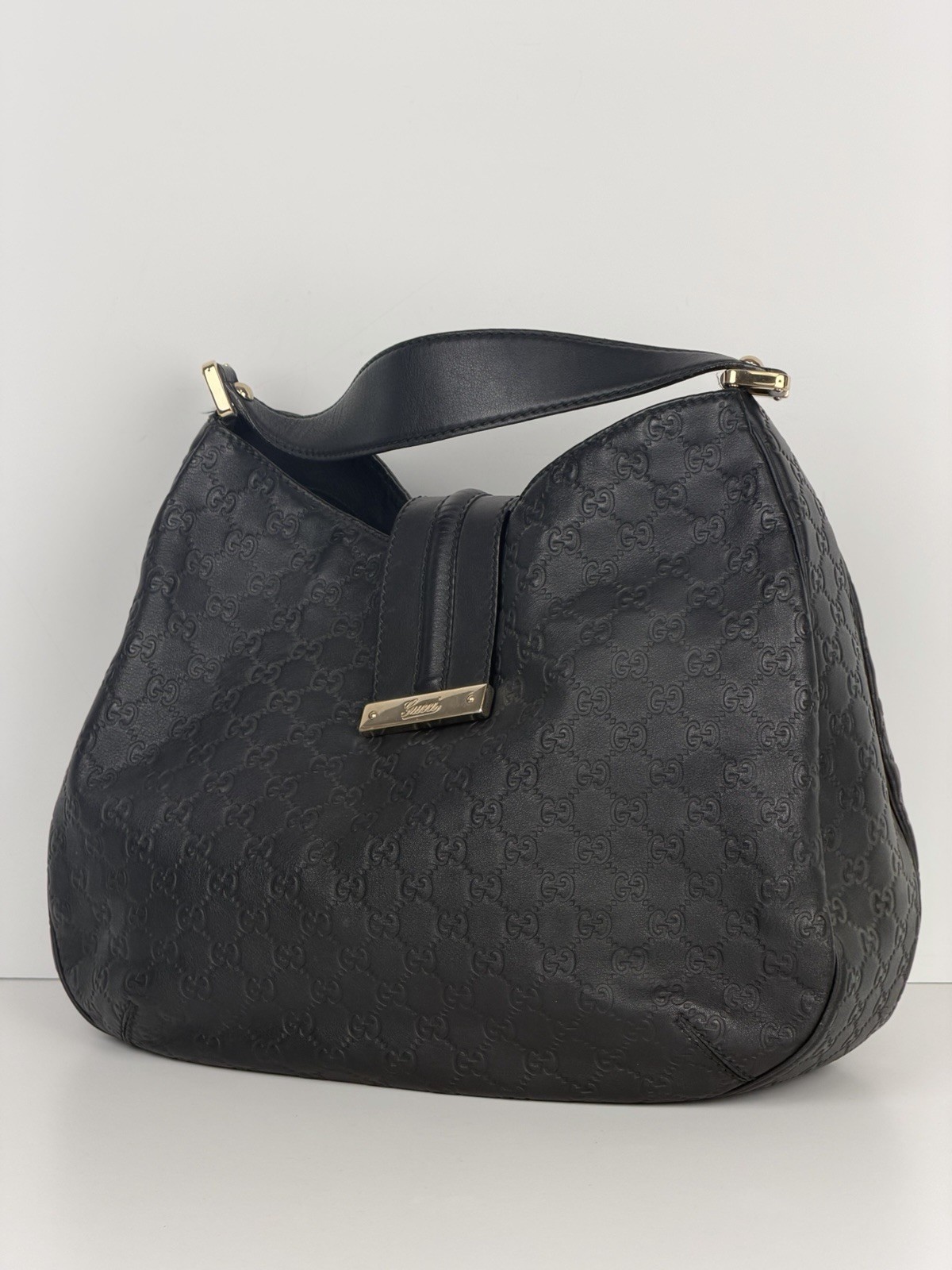 Gucci Guccissima New Ladies Large Hobo Bag in Black Leather S