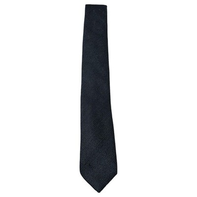 Alexander Olch New York Men's Tie Charcoal Grey Blue Skinny Herringbone Wool