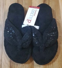dluxe by dearfoams Slippers Black Sequins Womens Size Medium 7-8