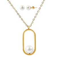 Akzent Schmuckset Mit Kette Und Ohrstecker, Edelstahl, Kunstperle, Goldfarben
