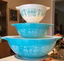 Set of 3 Pyrex Cinderella Amish Butterprint Nesting Mixing Bowls 441 442 444