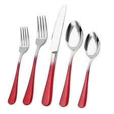 Silverware Set,  20-Piece Stainless Steel Flatware Set, Kitchen Gradient Red