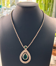 Teardrop Emerald Green & Crystal Rhinestone Statement Necklace: VINTAGE BEAUTY!